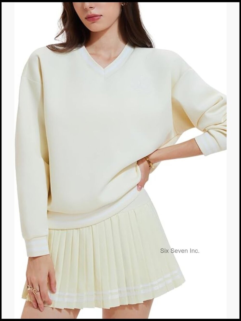Long Sleeve Tennis Skirt Set 2 Piece Golf Outfit V-Neck Sweater & Skort with